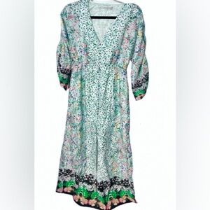 Alice + Olivia Arlinda Silk Cotton Maxi Dress Small Designer Floral Boho Aqua